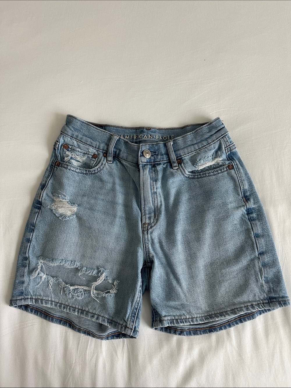 American Eagle Outfitters Strigid Light Wash Distressed Denim Shorts